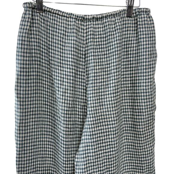 Reformation Olina Linen Pant Women Size L Blue Gingham Drawstring Elastic Waist - Picture 3 of 9